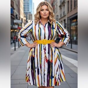 True Destiny Vibrant Abstract Striped Midi Plus size Dress XL